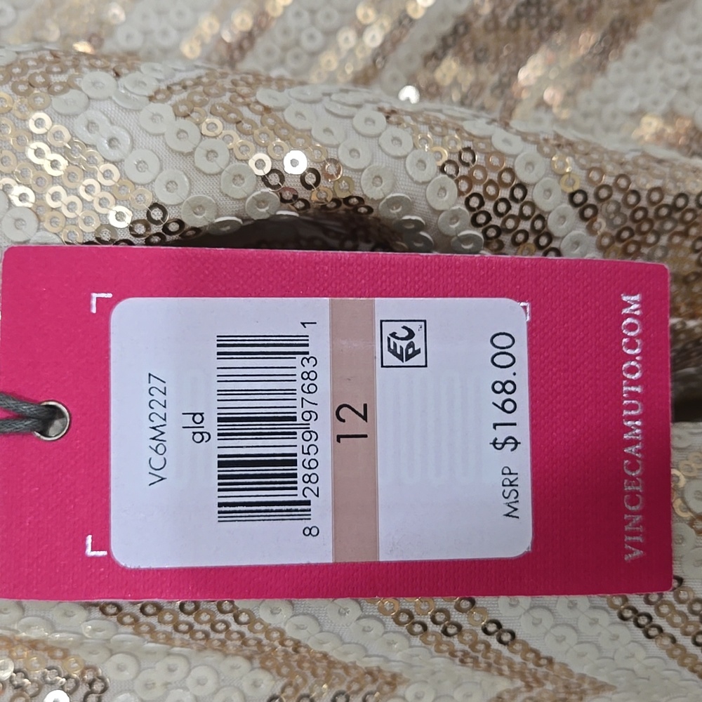 Vince Camuto Gold & Cream Sequin Chevron Dress Size 12 NWT - Picture 5 of 7